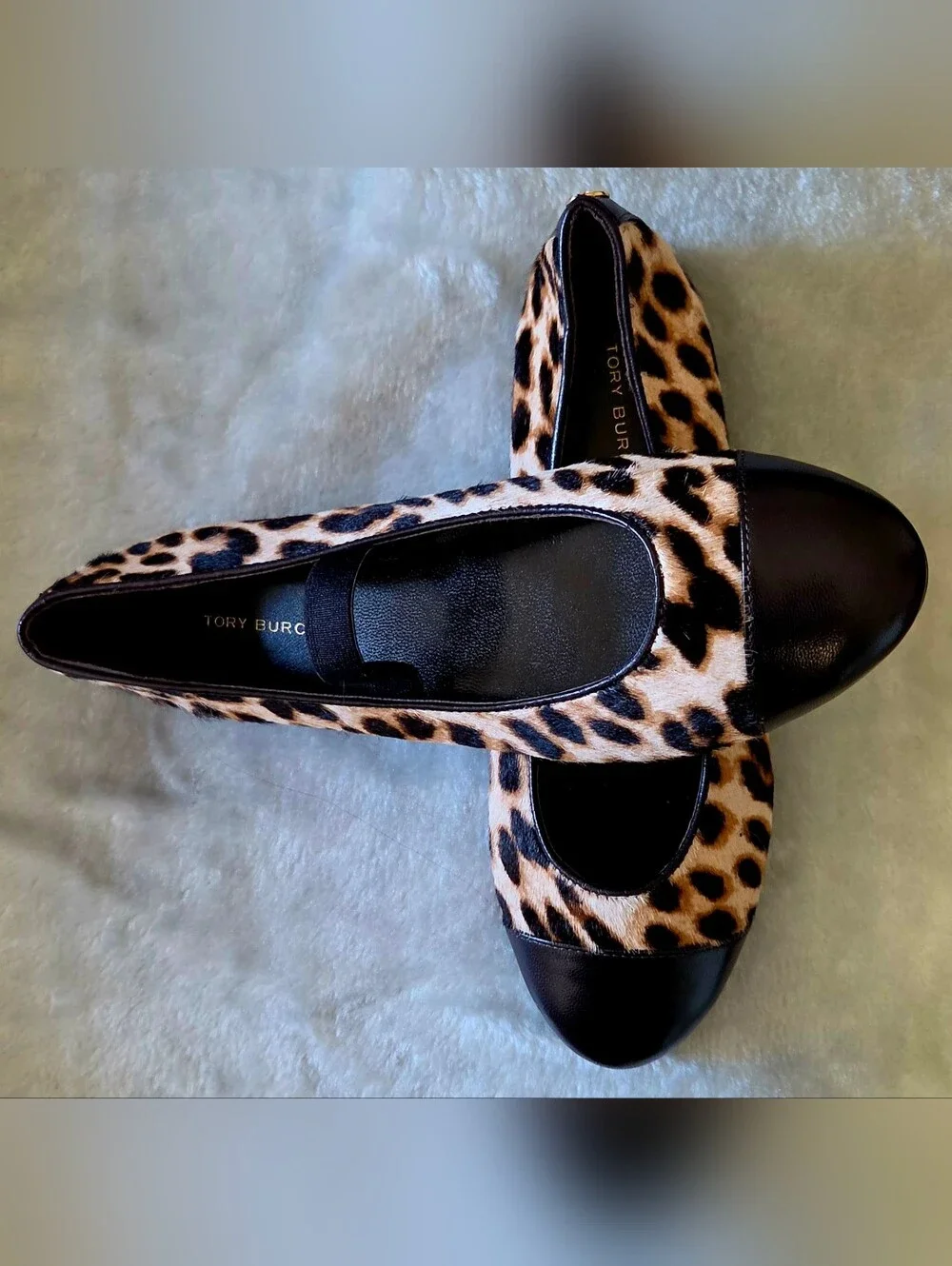 Tory Burch Leopard-Print Ballet Flats with Black Cap Toe